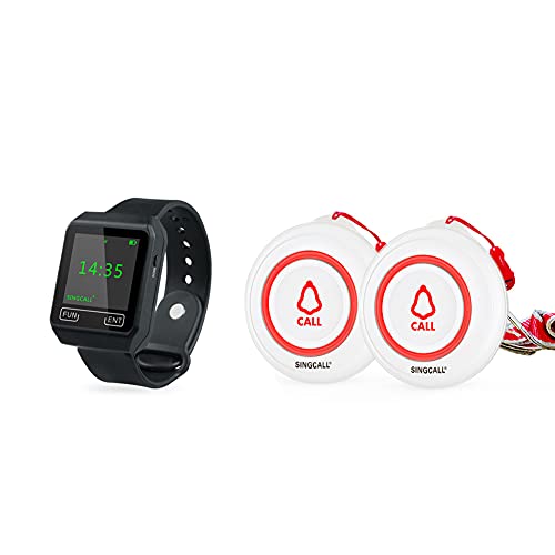 SINGCALL Wireless Caregiver Pager Smart Call System Nurse Calling Alert Patient Help System for Home,Elderly,Patient,Disabled Attention Pager 1 Mobile Receiver 2 Call Buttons