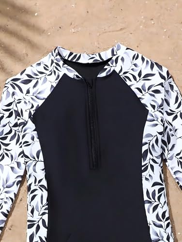 Image of SEGT Girl's Floral Long Sleeve Rash Guard with Bikini Bottom 2 Piece Swimsuit Set