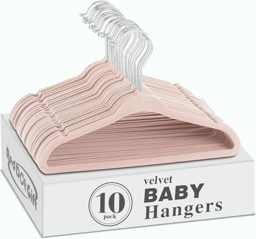 Red Dot Gift 10-Pack Baby Velvet Hangers - Nursery Clothes Hangers Non Slip Toddler Hangers 360 Chrome Swivel Hook (Pink 28 cm)