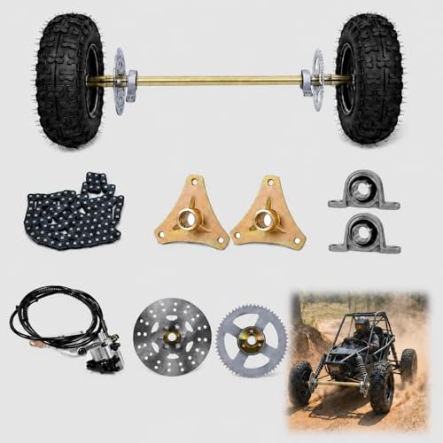 29 inch Go Kart Rear Axle Kit 740MM Rear Axle Kit with 2 12.2 * 3.9-6.5 Wheels Tires Rim Brake Assembly and T8F Chain DIY Live Axle Kit for Go Kart Quad Trike Drift Bikes