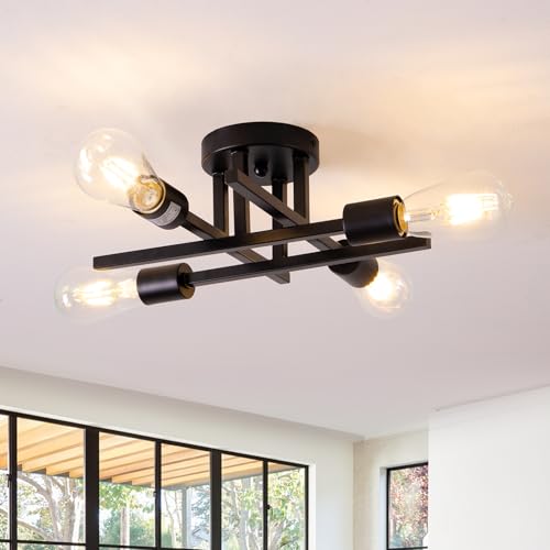 Chuntsone JS-DCXC0404A Semi Flush Mount Ceiling Light Fixture,4-Light Matte Black Close To Ceiling Light,Modern Farmhouse Lighting Chandelier,Rustic Sputnik Ceiling Lamp thumb #8