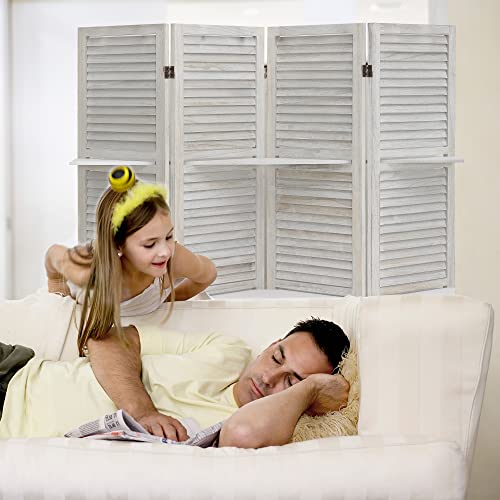 4-Panel-Room-Divider-with-Shelves-56ftTall-Folding-Privacy-Screen-Panels-Room-Divider-Wall-Divider-for-Room-Separation-Room-Divider-ShelvesPlace-Small-Items-Effectively-Block-SightWhite 4 Panel Room Divider with Shelves 56ftTall Folding Privacy Screen Panels Room Divider Wall Divider for Room Separation Room Divider ShelvesPlace Small Items Effectively Block SightWhite