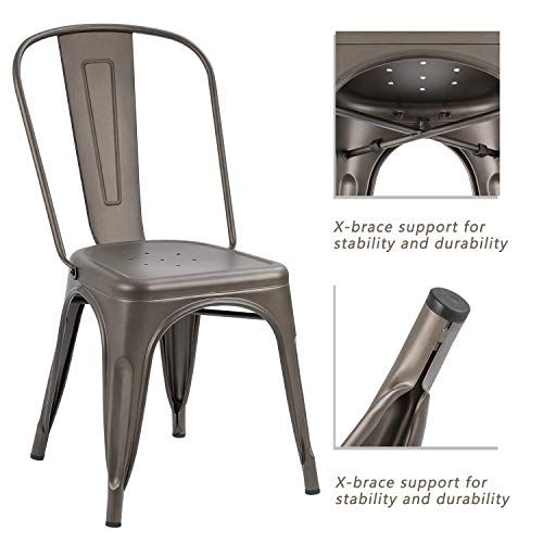 Image of Devoko Metal Indoor-Outdoor Chairs Distressed Style Kitchen Dining Chairs Stackable Side Chair with Back Set of 4 (Gun)
