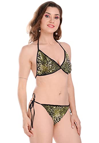 Image of Satin Animal Print Embellished Bikini Bra & Panty Lingerie Set for Women & Girls, Fits Well for Plus Size.