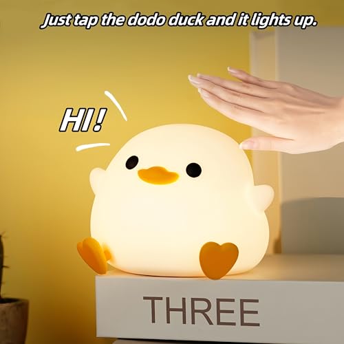 Emmanoth DoDo Duck Night Light, Cute Duck Lamp, Soft Silicone Dimmable Nursery Night Light, Touch Control & Rechargeable Night Lamp for Girls & Boys Bedroom, Living Room