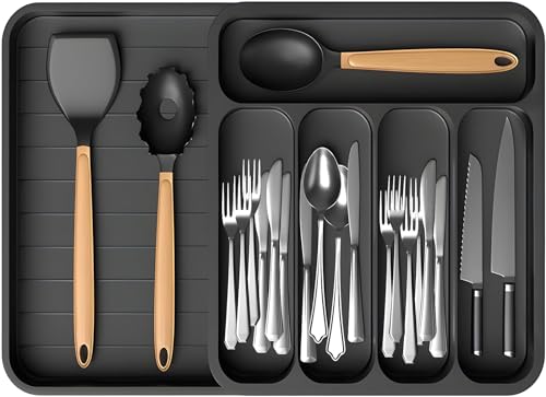 NLMWTI Organizador de cajones de Utensilios Expandible, Organizador Cocina, Bandeja de cubiertos expandible para cajón de cocina, Cuberteros para Cajon Cocina y cubiertos ajustable
