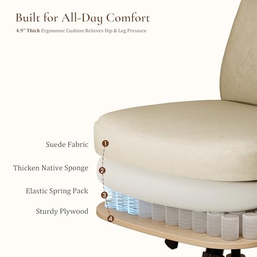 Image of EUREKA ERGONOMIC Home Office Desk Chairs, Ergonomic Computer Chair with High Back, Executive Office Chair with Lumbar Support, Spring Cushion Seat, Mid-Century Modern, Off-White
