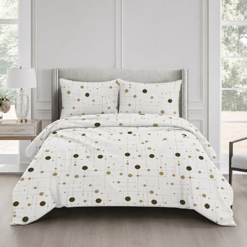Image of Luxury Glace Cotton King Size Bedsheet with 2 Pillow Covers (108 x 108 Inch) | Soft & Breathable Fabric | Elegant Print Bed Sheet 3 Pc Bedding Set for Bedroom - White Dot