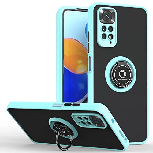 XINYEXIN Coque pour Xiaomi Redmi Note 11S   Xiaomi Redmi Note 11, Etui Téléphone Antichoc avec Anneau de Support, Hard PC et TPU Bumper Mat Translucide Case Cover - Bleu Ciel