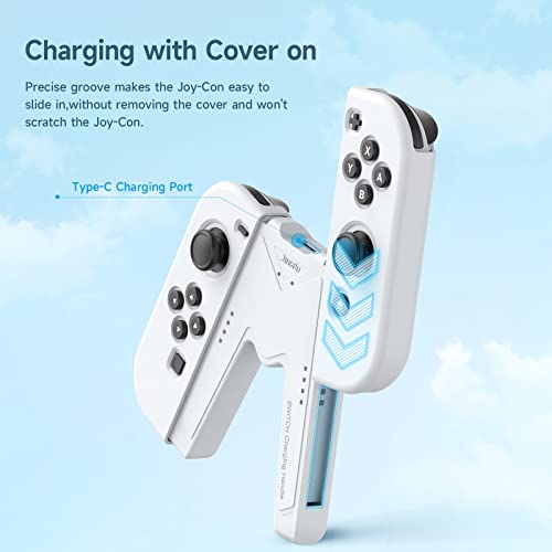JINGDU Joy-con Soporte de manija de Carga para Nintendo Switch, Agarre Cómodo para Juegos en Forma de V con Función de Indicadores de Carga, Blanco - imagen 2
