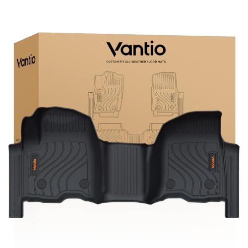 Image of Front Floor Mats for Chevy Silverado & GMC Sierra 1500 /2500HD /3500HD 2019-2025 2026 Crew Cab (with 40-20-40 Bench Seat), All-Weather TPE Custom Fit Floor Liners