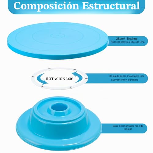 Miniatura 4 de Juyuanxin 1 Plato Giratorio Para Tartas, Plato Giratorio Decoración Pasteles, Decoración Pastel Kit, Accesorios Para Tartas, Con 2 Espátulas 6 , 4 Raspadores, 8 Mangas Pasteleras Con Boquillas Azul