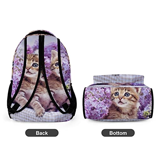 Niapessel Kids Backpack for School, Cute Kitten Purple Flower Pattern Students Bookbags School Bags Girls Boys 6