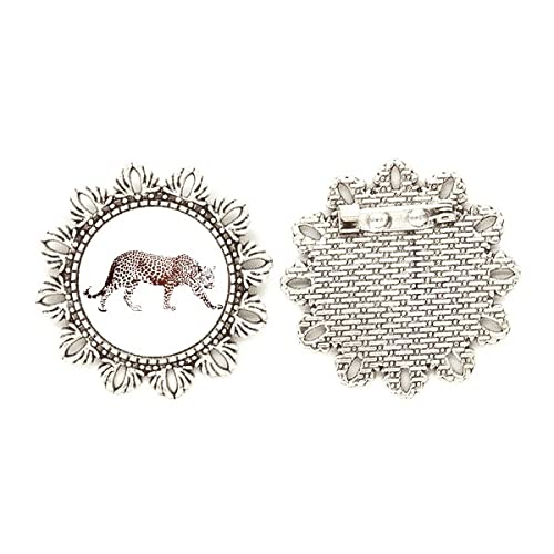 Broche de plata con diseño de guepardo flores marrón medium joya solapa