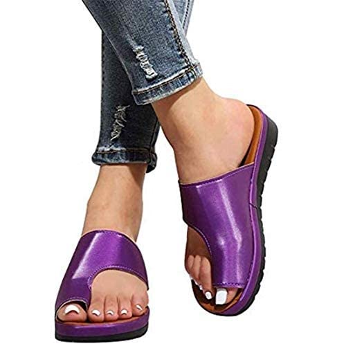 XuRX Sandales Femmes Puce Chaussures en Cuir Plate-Forme Confortable Plate Plate Dames décontractés Sandales à Pied Gros Orteil (Color : E, Size : 4 EU)