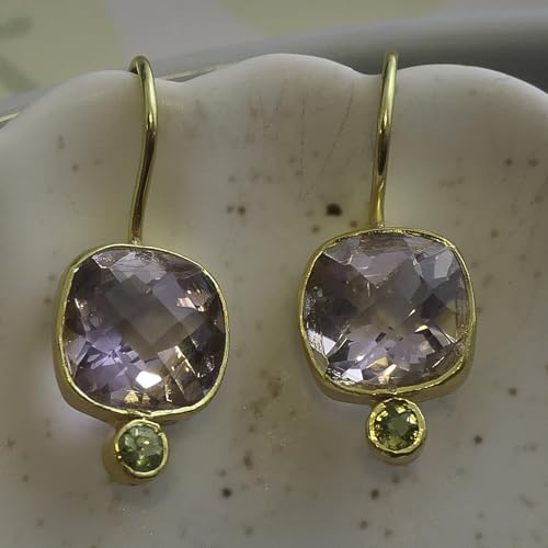 Boucles d'oreilles améthyste et péridot en argent 925 doré