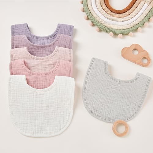 Image of Susurration Muslin Baby Drool Bibs 6Pack Soft Square Adjustable Baby Bandana Bibs for Unisex Girls & Boys