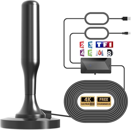 Antenne TV intérieur, Antenne TV Intérieur Puissante TNT HD, Antenne TNT Intérieur Amplifiée...