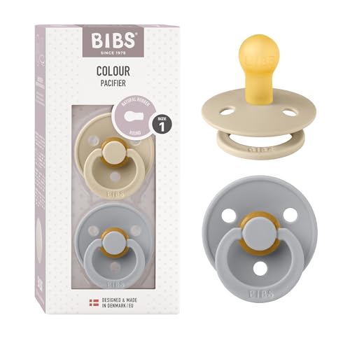 Image of BIBS Pacifiers Colour Collection | Natural Rubber Baby Pacifier | Set of 2 BPA-Free Soothers | Made in Denmark | 0+ Months (Pack of 2) | Vanilla /Cloud