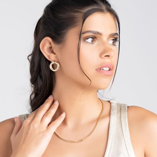 Barzel 18K Gold Plated Minimalist Triple Hoop Earrings, Dainty Dangling Style, Made in Brazil4