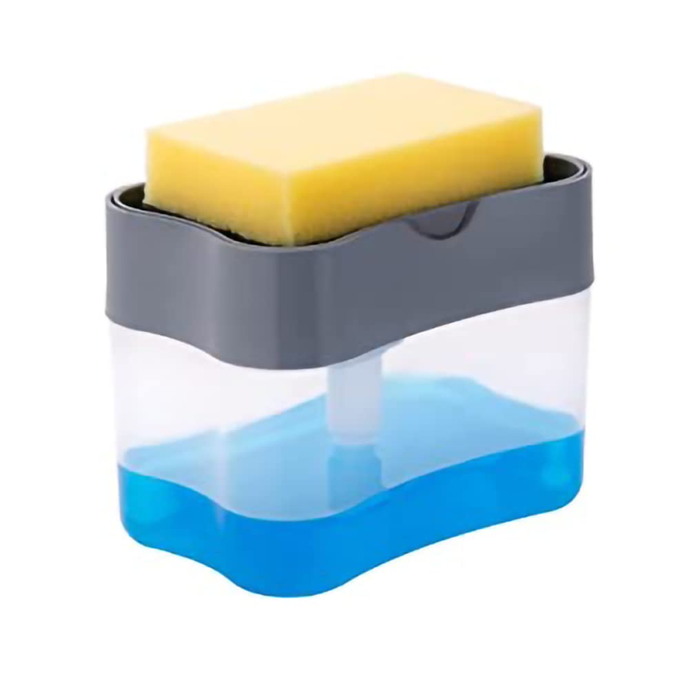 BUILDSKILL 2in1 Soap Dispenser and Liquid Diswasher Holder with Sponge | Kitchen, Sink & Bathroom | Works with Dishwasher Liquid, Gel, Shampoo, Soap etc. | One Hand Operation | Pack of 1 (Multicolour)