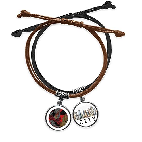 Bracelet nuages abstraits rouge et jaune réglable en cuir Sidi pour peaux sensibles