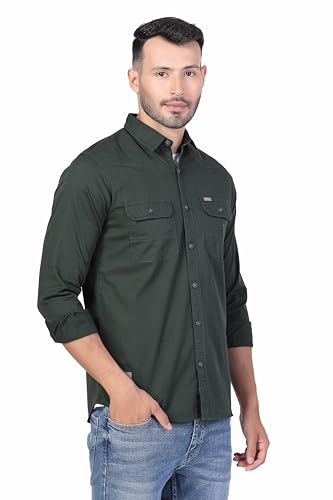 Image of Men's Cotton Twill Utility Shirt | Full Sleeve Button-Down Casual Shirt | Dual Chest Pockets | Comfortable Regular Fit | Everyday Wear