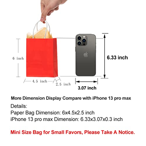 Small Red Paper Bag With Handle Party Favor Bag 6X4.5X2.5 Inch For Wedding Birthday Valentine's Day Christmas New Year Halloween Graduation Recycled Bag, Pack Of 24 #TOP2