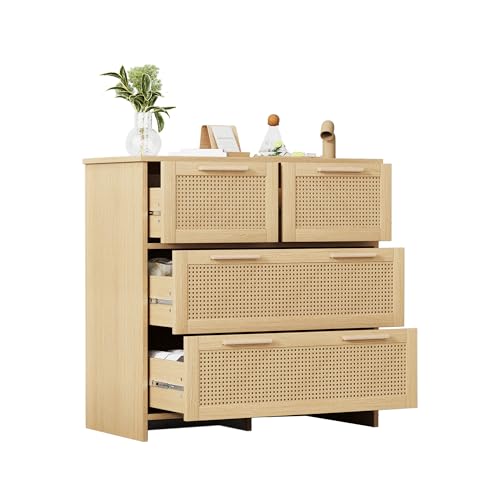 Armario de ratán natural con 4 cajones cómoda para dormitorio y salón 2