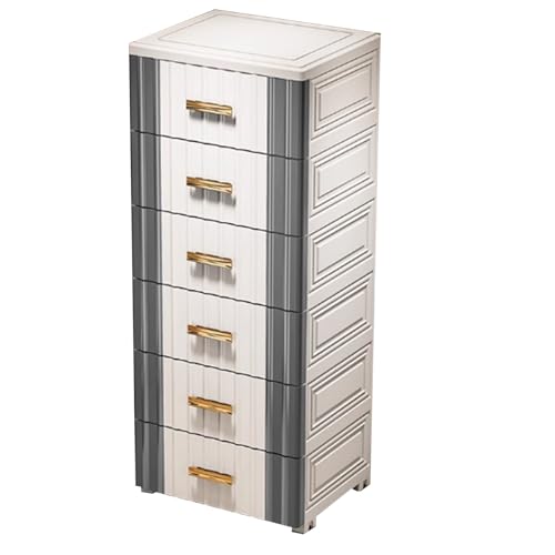 Cómoda de 6 niveles para almacenamiento de dormitorio y entrada, armario de piso gris con cajones para oficina y aula, cómoda grande (16.9 x 13.7 x 41.7 pulgadas)