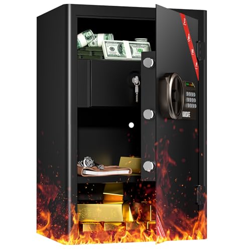 KABISAFE Grand Coffre-Fort pour Maison avec Tiroir Résistant au Feu, Coffre-Fort de 70L avec Serrure à Code, Numérique avec Système d'Alarme, Coffre-Fort...