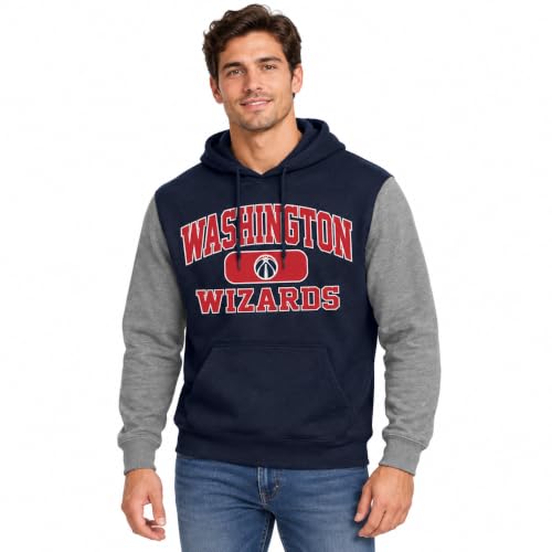 Blue 84 Washington Wizards NBA Officially Licensed Colorblock Hooded Sweatshirt Applique, Small