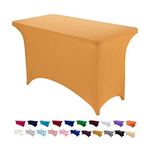 Image of Peomeise 4FT Spandex Table Cover Rectangular Stretch Spandex Tablecloth (Gold,4FT)