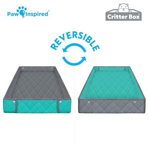 Paw Inspired Critter Box Washable Cage Liner, Reversible Fleece Bedding with Raised Sides for Guinea Pigs and Other Small Animals (2x4 (12\" Grids), Gray/Green)
