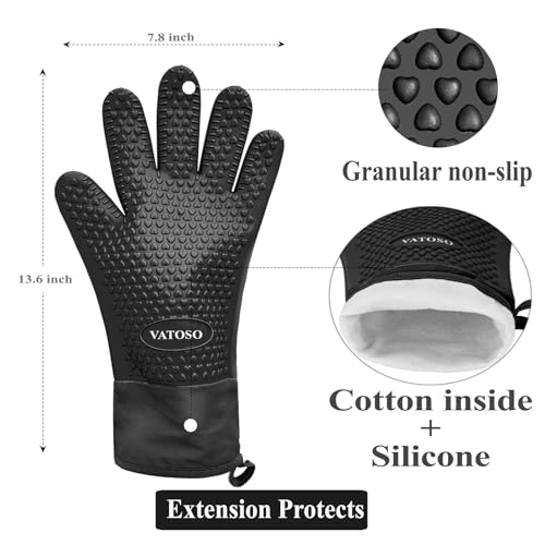 Silicone-Smoker-Oven-Gloves-BBQ-Gloves-Heat-ResistantBeat-Heat-and-FireGrill-Gloves-for-Handling-Hot-MeatWaterproof-Heatproof-Kitchen-Oven-Mittsfor-GrillingCookingBakingBarbecueBlack