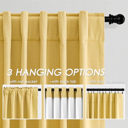 Image of Nanspring Gold Yellow 100% Blackout Linen Curtains 96 Inches Long for Bedroom Back Tab Thermal Insulated Modern Farmhouse Decor Black Out Curtain for Living Room Dining Room Drapes 52x96, 2 Panels