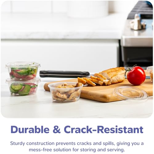 Image of GUSTO 3.25 oz Jello Shot Cups with Lids [100 Count] Clear Plastic Portion Containers, Condiment Cups for Sauces, Dressings & Samples - Durable, Stackable, Leak-Resistant (Formerly Comfy Package)