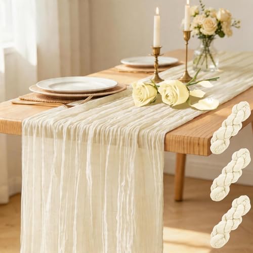 Lumaycens 3 Pack Ivory Cheesecloth Table Runner Boho Gauze Wedding Decor