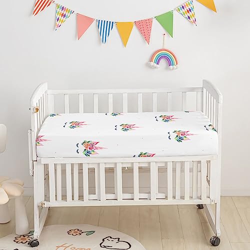 Image of Crib Bedding Set, 3-Piece Nursery Bedding with Comforter, Crib Sheet & Crib Skirt, Watercolor Unicorn Flowers Printed