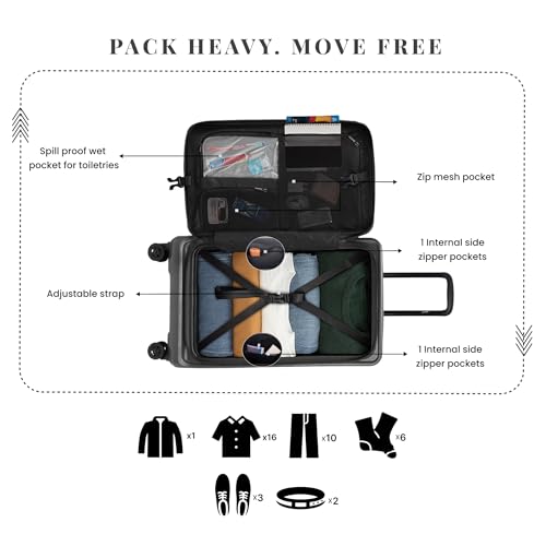 Image of F Gear Sedona Medium 65cm German Polycarbonate Hard Luggage|8 Japanese Hinomoto Silent Wheels |Expandable Check-in Front Opening Suitcase for Travel| Anti-Theft Zipper, TSA 007 Lock (Steel Grey)