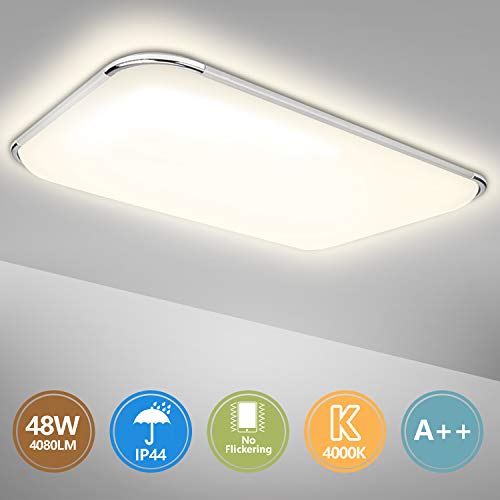 Hengda Plafonnier LED, 48W Lampes de Plafon 4080LM, Blanc Naturel 4000K, IP44 étanche Moderne LED Lampe pour salle de bains, Chambre, Cuisine, Entreé, Balcon, Couloir, Entrée, Bureau