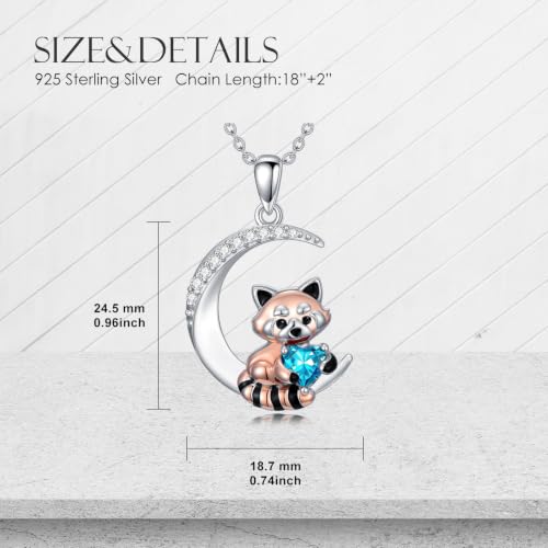 Image of PROESS Animal Birthstone Necklace 925 Sterling Silver Otter /Axolotl /Hippo /Elephant /Dachshund /Monkey /Red Panda Pendant Necklace Animal Birthstone Jewelry Gifts for Women