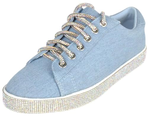 Shoes Women Flat Fashion Wedding Sneakers Crystals Rhinestone Blingy Lace Up SCOUT-24