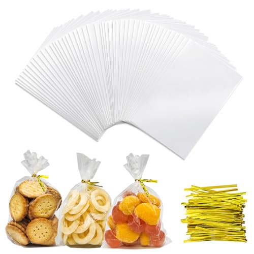 LISOPO 100 bolsas de celofán para caramelos, bolsas transparentes de celofán con bridas, bolsas de regalo para bodas, cumpleaños, Navidad (15 x 10 cm)