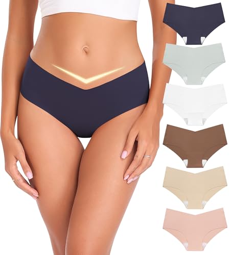 Xibing Seamless Underwear for Women No Show Panties Cheeky Bikini Underpants Soft Stretch Invisible Hipster 6-Pack Size XS-XL