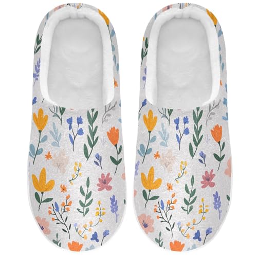 JUNZAN Spring Flowers Orchid Neutral Cotton Slippers for Men Winter Memory Foam House Shoes for Indoor Funny Presents 6-7