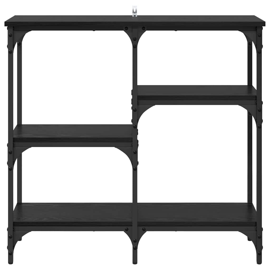 Wąski stolik konsolowy z 3 półkami, wygląd czarnego dębu, 80 x 29 x 75 cm, materiał drewnopochodny i metal, industrialny wygląd, do salonu i korytarza, wszechstronne miejsce do przechowywania
