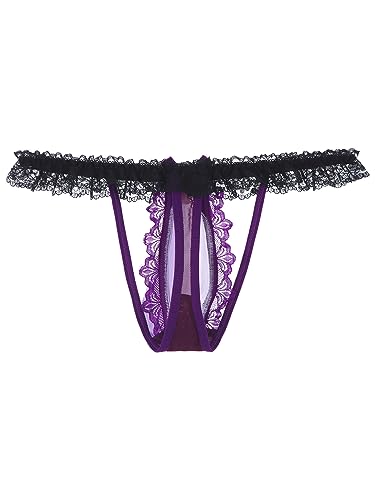 Hularka Men's Sissy Pouch Panties Lingerie Floral Lace Bowknot T-Back Briefs Underwear Tangas4