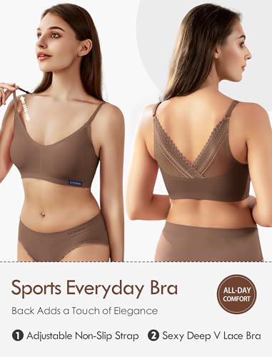 Image of Livona Lace Bralette for Women - Comfort Sports Bra Wireless Padded Bralette with Support Workout Tops Cami Crop S-XXL