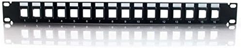 Legrand - C2G 16 Port Patch Panel, Ethernet Keystone Panel with Blank 1U Keystone, Keystones for Ethernet Cables Work with Snap-in Jack, Including Cat6, Black, 1 Count, C2G 03858